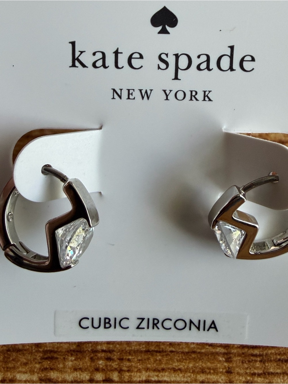 Kate Spade Classic Silver-Tone Clear Crystal Stud Earrings/Huggies - Picture 4 of 6